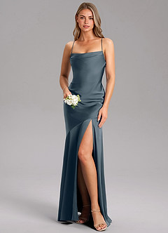 Azazie Grata Robes de demoiselle d'honneur Robe Sirène en Satin extensible Fente Latérale Violet Crépusculaire image1