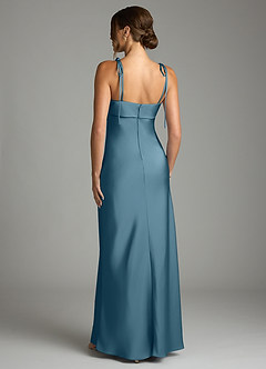 Azazie Ellia Brautjungfernkleider Etui Schleifen Stretch-Satin Kleid Bermudablau image5