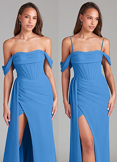 Azazie Amyra Vestidos de damas de honor Vestido de Azul Grisaceo de Gasa de Corte Recto Convertible con Vestidos sin tirantes image9
