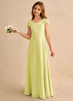 Azazie Nari Girls Formal 플라워 걸 드레스 A라인 슬리브 있는 쉬폰 플로어 길이 드레스 image1