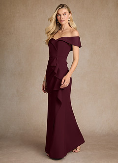 Azazie Laredo Mother of the Bride Dresses Cabernet Mermaid Off the Shoulder Stretch Crepe Dress image2
