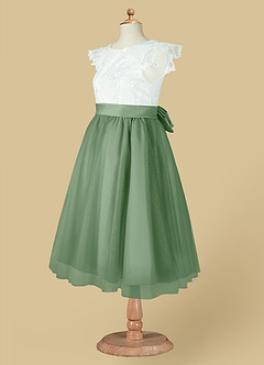 Azazie Vetty Flower Girl Dresses Ivory Matcha A-Line Lace Tulle Dress image14