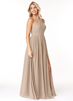 Azazie Elvira Bridesmaid Dresses Taupe A-Line Pleated Chiffon Dress image4