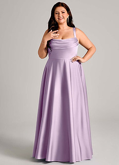 Azazie Shaude Bridesmaid Dresses Frosted Lilac A-Line Pleated Stretch Satin Dress image8