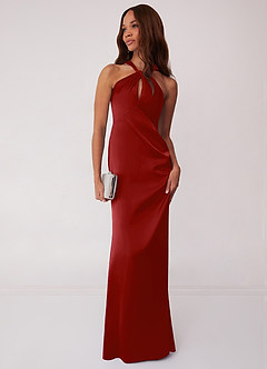 Barbie ♥ Azazie Bridesmaid Dresses Pomegranate Sheath Stretch Satin Dress image3