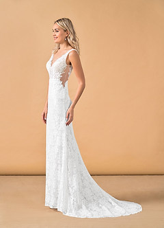 Azazie Gracen Wedding Dresses Diamond White Mermaid V-Neck Lace Tulle Dress image4