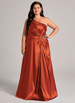 Azazie Brooke Bridesmaid Dresses Paprika A-Line One Shoulder Metallic Satin Dress image8