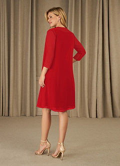 Azazie Shirley Final Sale Red A-Line Scoop Pleated Chiffon Dress image2