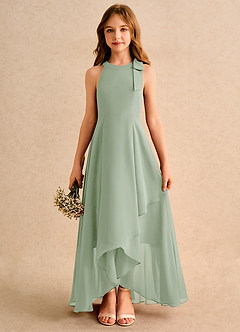 Azazie Boop Junior Formal vestidos de niña de las flores Vestido de Salvia Polvorienta de Gasa de Corte En A con Lazo image4