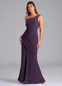 Azazie Madelyn Robes de demoiselle d'honneur Robe Sirène Convertible en Mousseline de soie Une épaule Prune image5