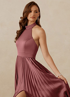 Christian Siriano Bridal for Azazie 1007 Bridesmaid Dresses Amethyst A-Line Pleated Stretch Satin Dress image2
