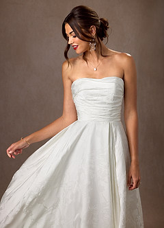Azazie Daliah Robes de mariée Robe Trapèze en Jacquard Floral Sans bretelle Blanc De Diamant image6