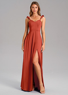 Azazie Everett Bridesmaid Dresses Rust A-Line Stretch Satin Dress image3