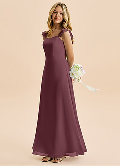 Azazie Mavie Junior Abito A-Line in Chiffon Increspato Sangria image3