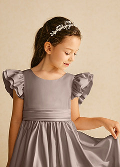 Azazie Piglette Flower Girl Dresses Taupe A-Line Bow Matte Satin Dress image3