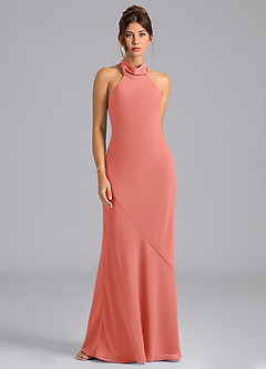 Azazie Velli Brudtärnklänningar Klä av Sjöjungfru i Chiffong Hög hals Laxrosa image6