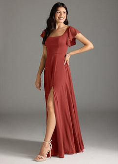 Azazie Bondi Bridesmaid Dresses Terracotta A-Line Ruched Mesh Dress image5