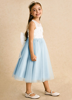 Azazie Lina vestidos de niña de las flores Vestido de Marfil Azul Cielo de Encaje de Princesa image6