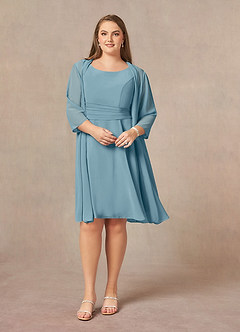 Azazie Shirley vestidos de madre de la novia Vestido de Azul Malhumorado de Gasa de Corte En A con Plisado Scoop image8