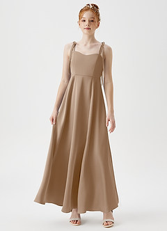 Azazie Rosey Junior Taupe A-Line Sweetheart Neckline Stretch Satin Dress image4