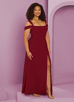 Barbie ♥ Azazie Bridesmaid Dresses Burgundy A-Line Off the Shoulder Chiffon Dress image10