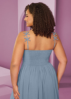 Barbie ♥ Azazie Jurken voor bruidsmeisjes Jurk van Chiffon met A-Lijn Geplooid Stoffig Blauw image2