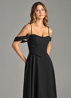 Azazie Chelsey Abiti da Damigella Abito Convertibile A-Line in Chiffon a Spalla Scoperta Nero image2