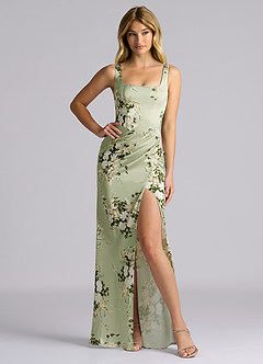 Azazie Mero Bridesmaid Dresses Floral Vines Mermaid Pleated Stretch Satin Dress image1