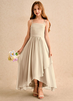 Azazie Twilight Dance Girls Formal Abiti da Ragazza di Fiori Abito A-Line in Chiffon Plissettato Champagne image4