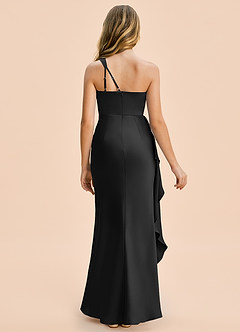 Azazie Holly Junior Black Sheath Pleated Stretch Satin Dress image2