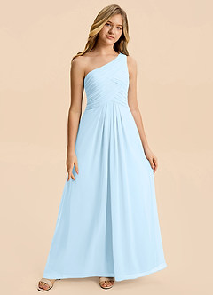 Azazie Emmie Junior Sky Blue A-Line Pleated Chiffon Dress image4