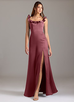 Azazie Callie Bridesmaid Dresses Desert Rose A-Line Ruched Stretch Satin Convertible Dress image3