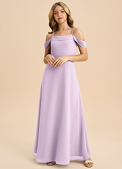 Azazie Anselie Junior A-Linie Schulterfrei Chiffon Kleid Frostiges Flieder image3