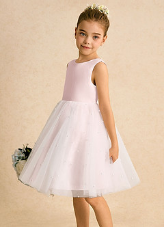 Azazie Esme Flower Girl Dresses Blushing Pink Ball-Gown Bow Tulle Dress image4