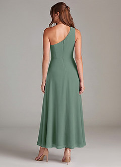 Azazie Brooke Vestidos de damas de honor Vestido de Eucalipto de Gasa de Corte en A con Hombro unilateral image5