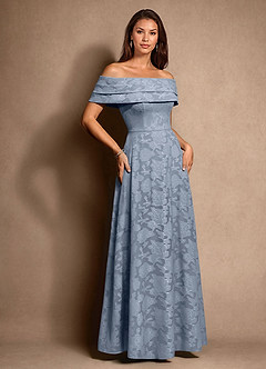 Azazie New Britain Abiti per la Madre della Sposa Abito A-Line in Burnout Floreale Plissettato Blu Polveroso image2