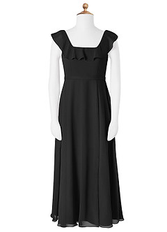 Azazie Jinny Junior Black A-Line Ruched Chiffon Dress image4