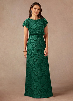 Azazie Lehi Mother of the Bride Dresses Emerald A-Line Boatneck Floral Burnout Dress image3