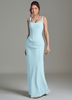 Azazie Niamh Robes de demoiselle d'honneur Robe Sirène en Mousseline de soie Corset Bleu Nuage image4