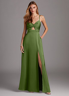 Azazie Jenna Bridesmaid Dresses Juniper A-Line Pleated Stretch Satin Dress image2