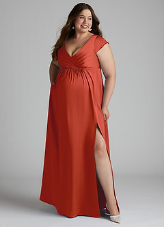 Azazie Allessia Maternity Bridesmaid Dresses A-Line Pleated Stretch Satin Floor-Length Dress image10