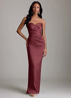 Azazie Sonora Vestidos de damas de honor Vestido de Merlot de Satén Elástico de Corte Recto con Sin tirantes image6