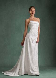 Azazie Tempest Wedding Dresses Diamond White A-Line Strapless Floral Jacquard Dress image4