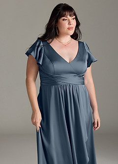 Azazie Omari Brautjungfernkleider A-Linie Stretch-Satin Kleid Zwielichtviolett image12