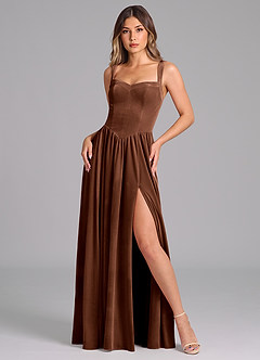 Azazie Francis Bridesmaid Dresses Umber A-Line Corset Velvet Dress image1