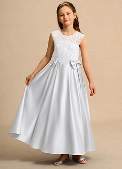 Azazie Candy Girl vestidos de niña de las flores Vestido de Blanco de Satin Mate de Princesa con Lazo image4