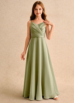 Azazie Umina Girls Formal Abiti da Ragazza di Fiori Abito A-Line in Raso Opaco Plissettato Verde Muschio image1