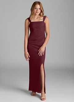 Azazie Jesaphine Junior Cabernet Sheath Pleated Mesh Dress image1