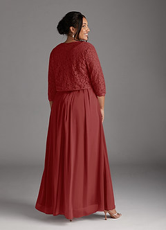 Azazie Ainsling Kleider für die Brautmutter A-Linie Quadratischer Ausschnitt Spitze Chiffon Kleid Rost image17