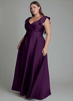 Azazie Leilani Vestidos de damas de honor Vestido Uva de Satén Elástico de Línea A con Drapeado image15
